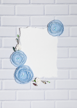 White Background With Handmade Ranunculus Flowersの写真素材