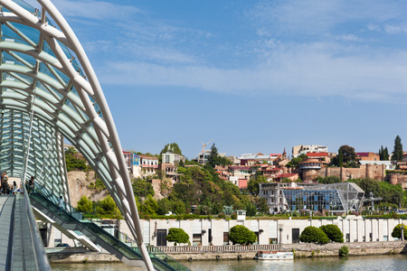 Panoramic view of Tbilisi city, Narikala, Kura river,bridge of Peaceのeditorial素材
