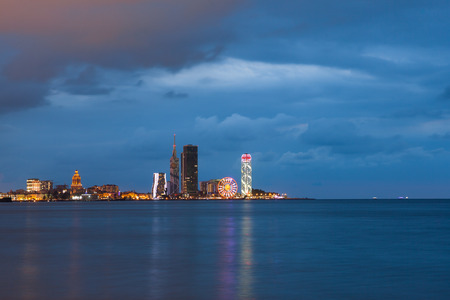 Panoramic view on the night illuminated buildings in Batumi, Georgiaのeditorial素材