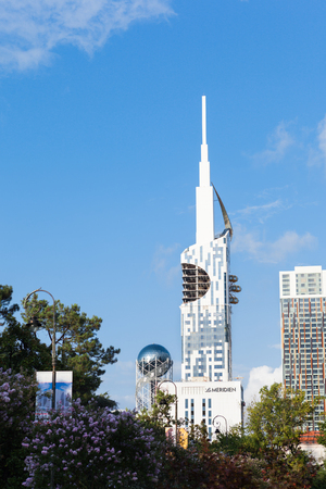 View on the palm tree and Le Meridien hotel Batumi, Georgiaのeditorial素材
