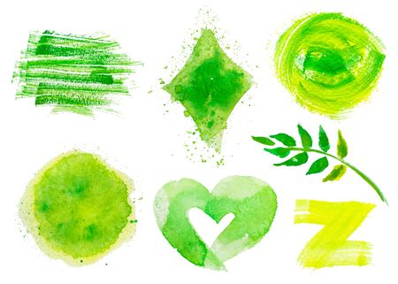 Set of fresh green watercolor design elementsの写真素材