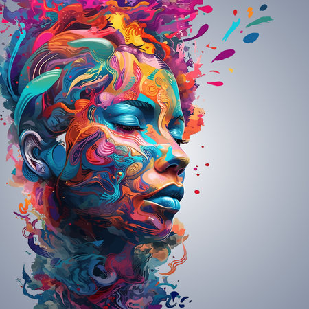Rainbow watercolor paint splash women creativity conceptの素材