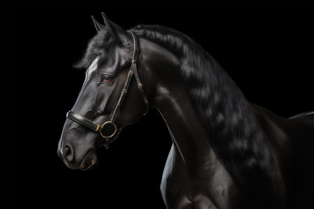 Beautiful black horse side-view portraitの素材