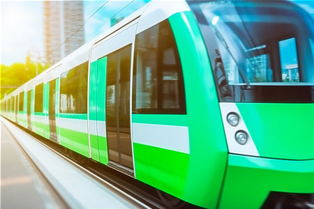 Modern green train at stationの素材