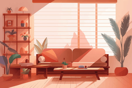 Living room interior flat vector illustrationの素材