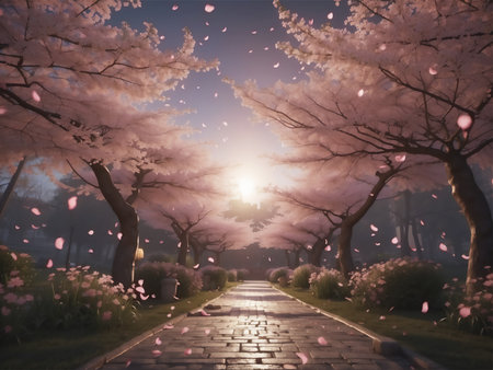 Spring blooming garden illustrationの素材
