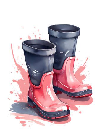 Rubber boots watercolor illustrationの素材