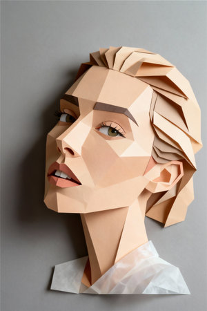 Paper cut origami woman with blonde hair portraitの素材
