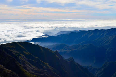 Mountains of the island of Madeira, clouds over the Atlantic ocean, Portugalの写真素材