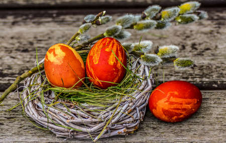 Composition of hand painted Easter eggs