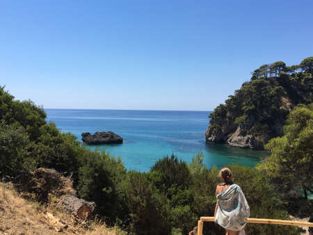 Panorama of fantastic beach Alonaki in Greece.