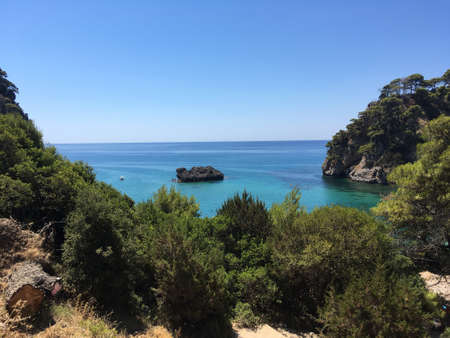 Panorama of fantastic beach Alonaki in Greece.