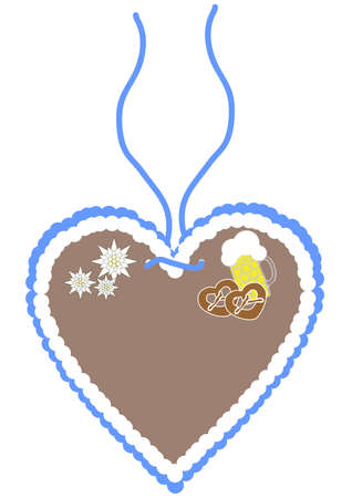 gingerbread heart in blue with beer, pretzels and edelweissのイラスト素材