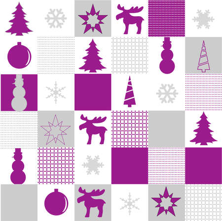 mixed up Christmas pattern in purble and whiteのイラスト素材