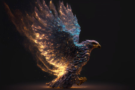 3d rendering of an eagle in the dark space. 3d illustration.の素材