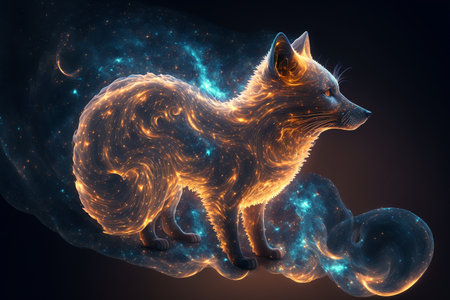 Digital Illustration of a Fox in a Cloud of Stars and Bubblesの素材