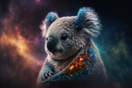 Cute koala with a starry sky in the background.の素材