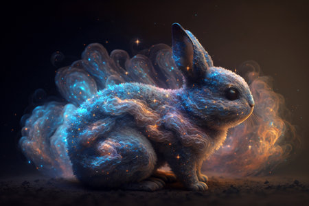 Cute little rabbit with magic smoke in the dark. 3D renderingの素材