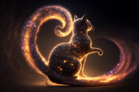 Fantasy illustration of a cat in a cosmic space. 3D renderingの素材