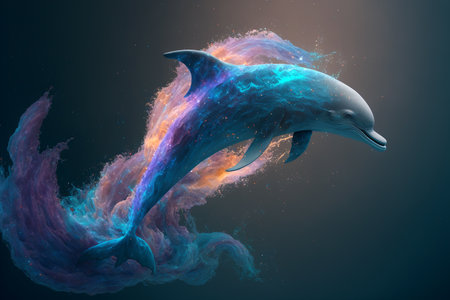 Dolphin in the space. 3d rendering, 3d illustration.の素材