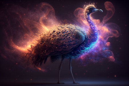 Colorful emu in surreal space. 3D illustrationの素材
