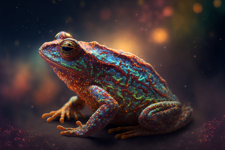 Frog on abstract background with bokeh. 3d illustrationの素材