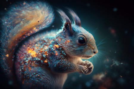 Squirrel in the universe. 3D illustration with space background.の素材