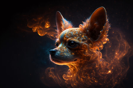 Chihuahua dog in a cloud of fire and smoke.の素材