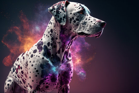 Dalmatian dog with abstract colorful background. Collage.の素材