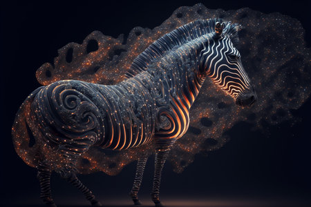 Zebra made of glowing particles. 3d illustration with depth of fieldの素材
