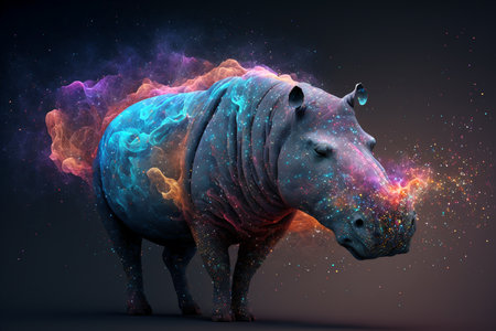 Hippo with abstract colorful fire effect. 3D Renderingの素材