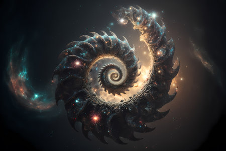 Abstract fractal spiral. Fractal art background for creative design. Decoration for wallpaper, desktop, poster, cover bookletの素材