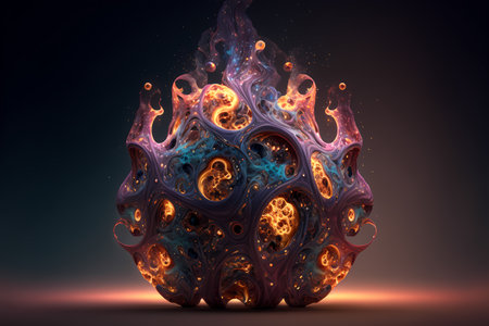 Fractal 3D surreal illustration. Sacred geometry. Mysterious psychedelic relaxation pattern. Fractal abstract texture. Digital artwork graphic astrology magicの素材