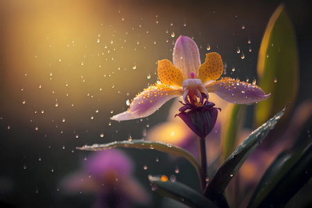 Beautiful orchid flower blooming in the garden with sunlight.の素材