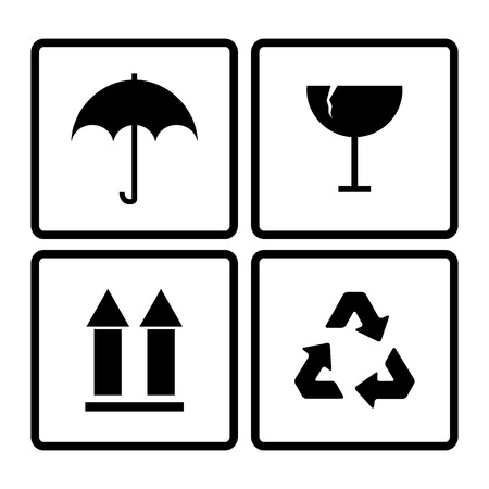 Vector close-up  black fragile symbol,carton fragile label,packing symbol ,box icons on cardboardのイラスト素材