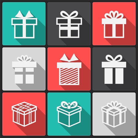 Vector Gift box white icons on a color squareのイラスト素材