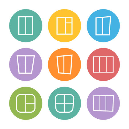 Vector  white set window icons in flat stile on color circleのイラスト素材