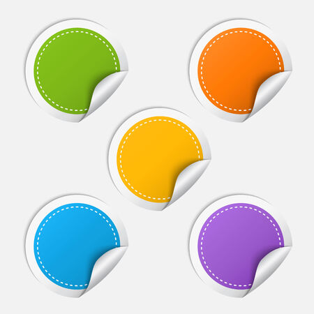 Realistic round colorful Sticker set with curved corner and shadow isolated on a white backgroundのイラスト素材