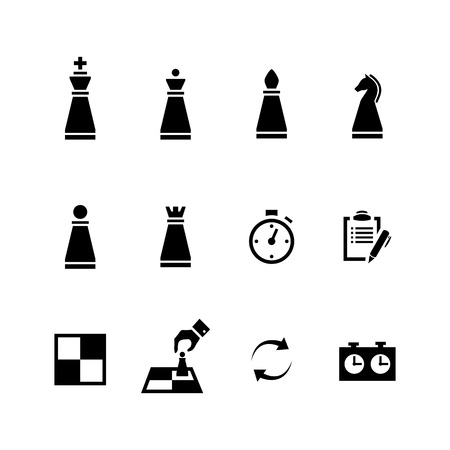 Chess pieces Black icons set isolated on a white backgroundのイラスト素材