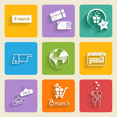 Vector white icons on the topic international womens day with shadow.Happy womens dayのイラスト素材