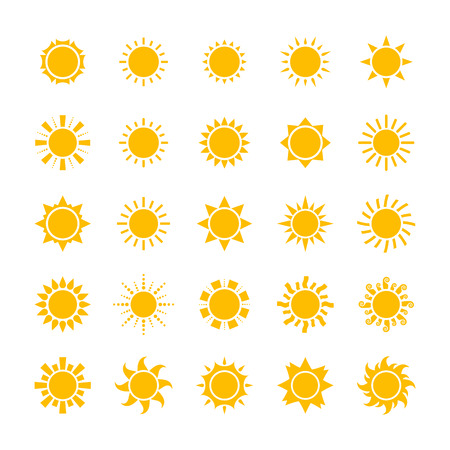 big yellow sun icons set isolated on white background