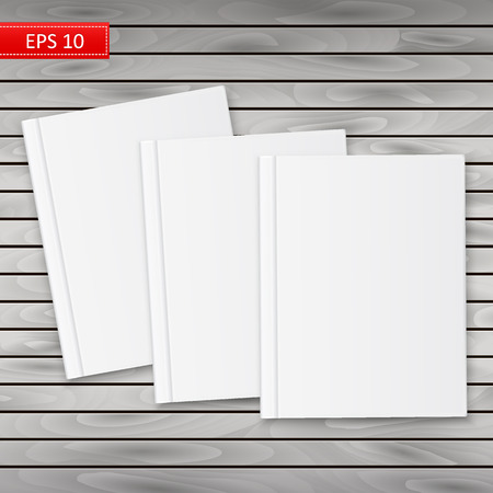 Vector realistic blank book covers on a wooden background with shadowのイラスト素材
