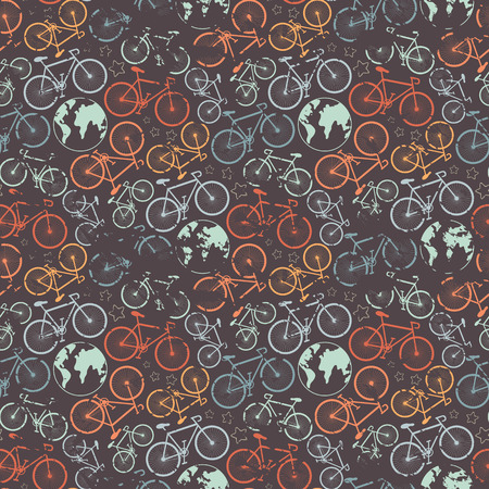 Vector seamless bicycle grunge pattern.のイラスト素材