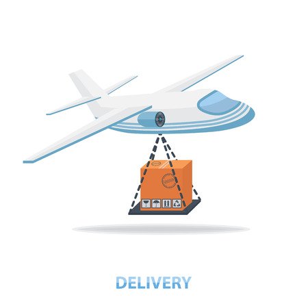 Delivery plane, box concept icon isolated on white background in flat style. Vector illustration.のイラスト素材