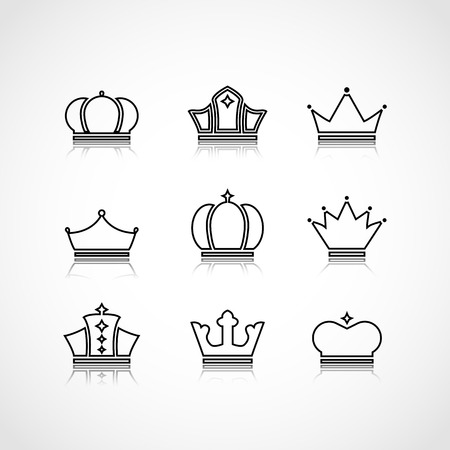 Vector icons set of different black line crowns shapes,signsのイラスト素材