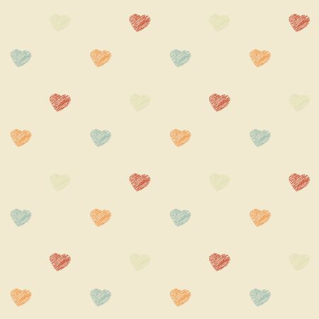 Vector vintage scribble heart seamless pattern on a beige background for web