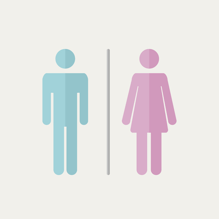 Male and female WC icon denoting toilet and restroom facilities for both men and women with black male and female silhouetted figures in flat vstyleのイラスト素材