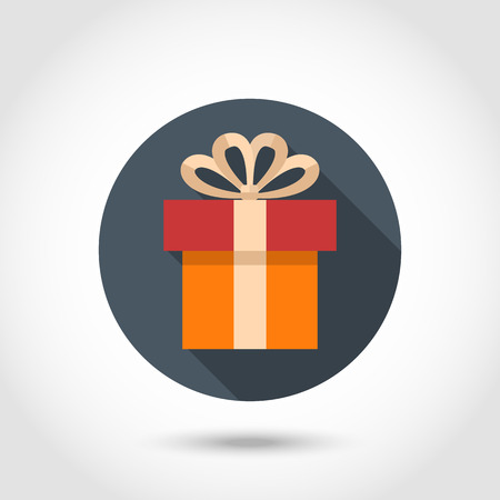 Gift box icon pictogam with long shadow isolated on a circle in flat styleのイラスト素材