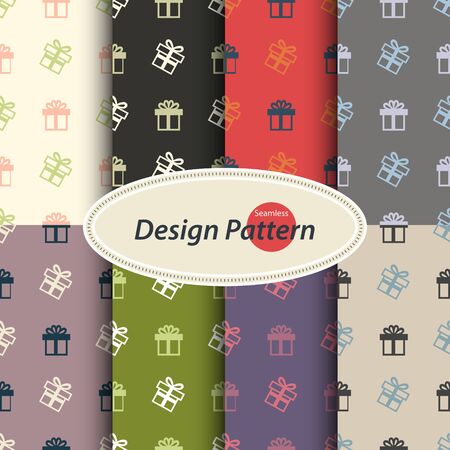 Vector seamless pattern with simple line  gift icons on a  different colors backgroundのイラスト素材