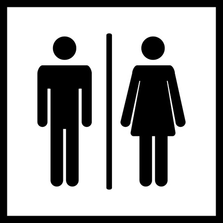 Restroom icon.Toilet icon.Male and female WC icon denoting toilet and restroom facilities for both men and women with black male and female silhouetted figures in flat styleのイラスト素材
